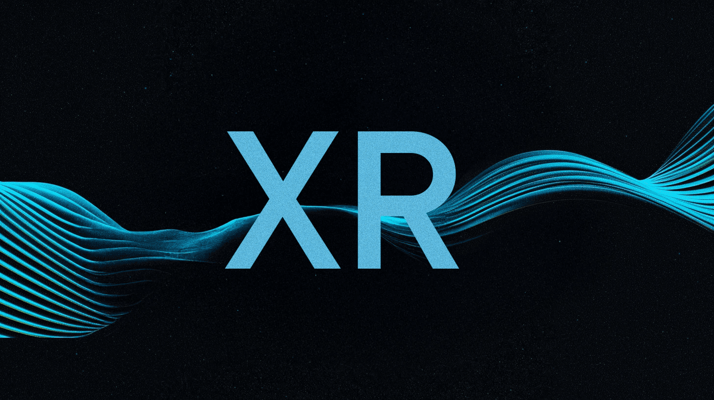 Le sigle « XR » en lettres bleues, traversé par des filaments lumineux ondulés sur fond noir étoilé