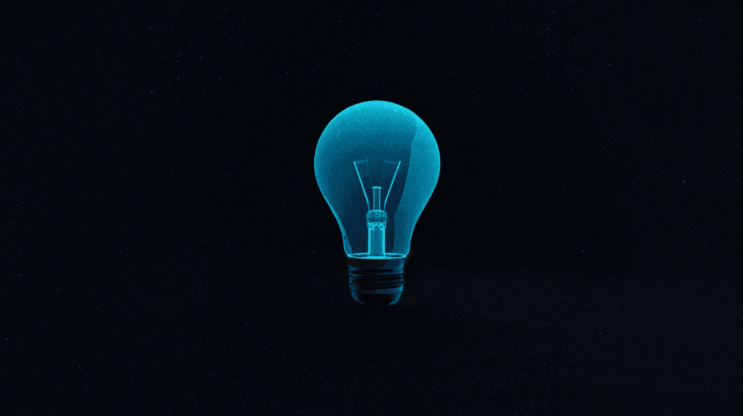 Une ampoule bleue en fil de fer lumineux, flottant sur fond noir étoilé