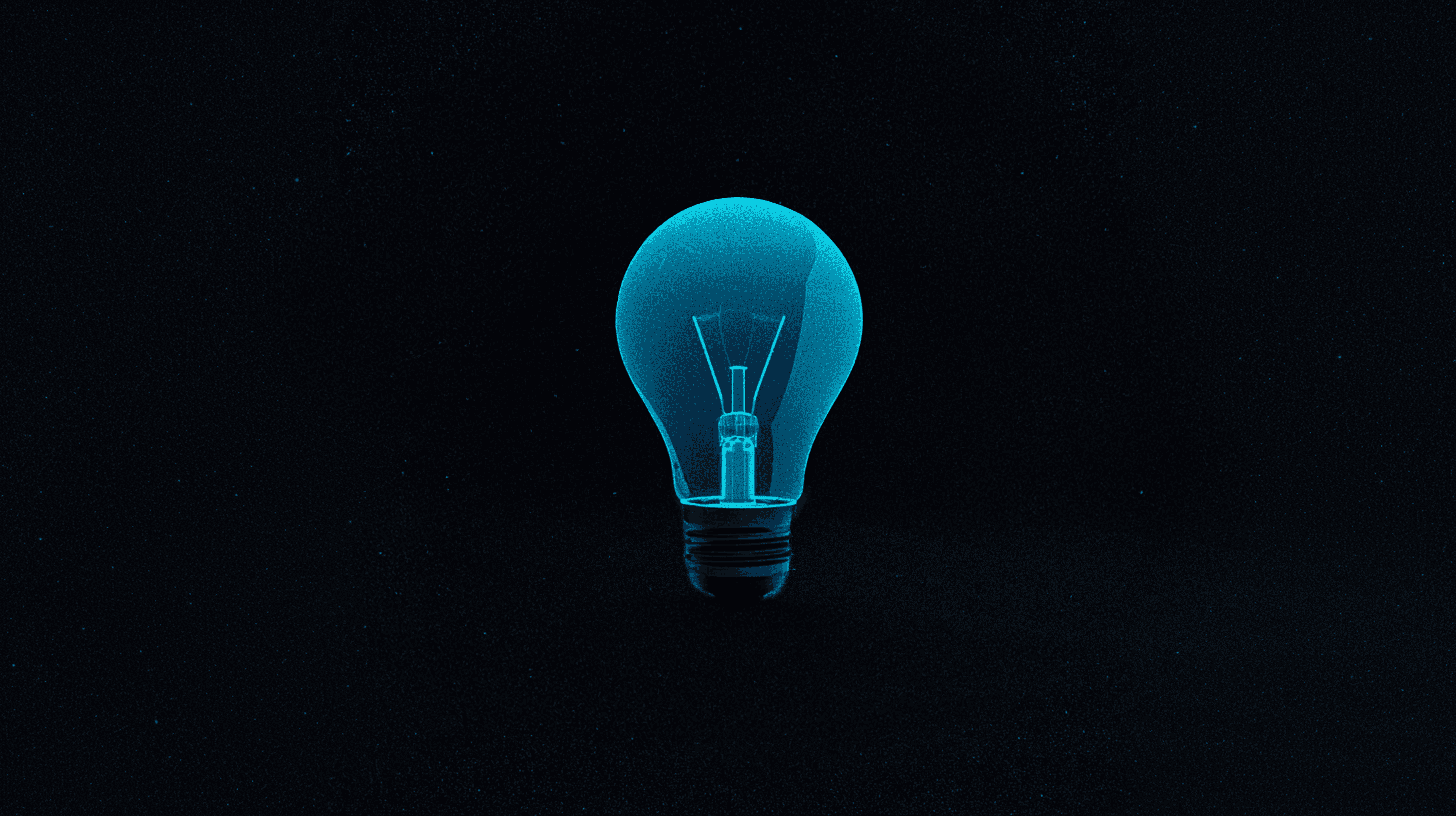 Une ampoule bleue en fil de fer lumineux, flottant sur fond noir étoilé
